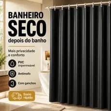Cortina Box de Banheiro PVC Sem Visor Ganchos Impermeável Antimofo 1,38m X 1,98m