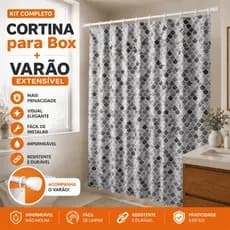 Kit Cortina Box Banheiro Impermeável Estampada Antimofo Modelo + Varão extensível