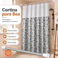 Cortina Box Banheiro Chuveiro Anti Mofo Com Ganchos Impermeável + Varão Suporte Extensível