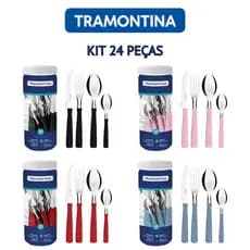 JOGO DE TALHERES FAQUEIRO TRAMONTINA  24 PEÇAS AÇO INOX-NEW KOLOR
