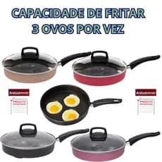 Frigideira Antiaderente Para ovos e Hamburguer com Tampa Mais Espatula
