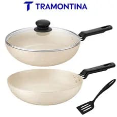 Frigideira Funda Tramontina Com Tampa e Sem Tampa  Antiaderente Bege 24 cm Loreto + Espatula
