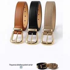 Cinto Feminino Com Fivela Dourada Elegante De Couro Ajustável Moda Casual e Social Acessório Moda Preto Marrom Bege