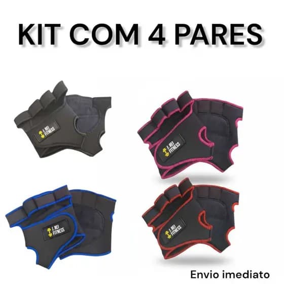 Kit 4 Pares de Luva Fitness Meio Dedo Para Levantamento de Peso Antiderrapante Para Academia Unissex