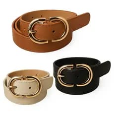 Cinto Feminino Com Fivela Dourada Elegante De Couro Ajustável Moda Casual e Social Acessório da Moda