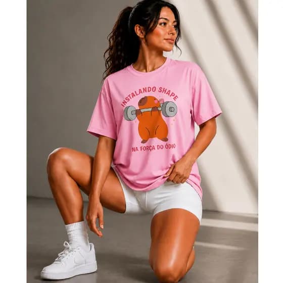 Camisa Feminina Para Academia Musculação da Moda Blogueira Camiseta 100% Algodão Oversized Blusa Premium Na Promoção