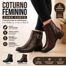 Bota Coturno Feminina Legitimo Cano Curto Tratorada Salto Baixo Confortável Leve Zíper Lateral Moda Outono Inverno
