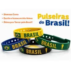 Kit Pulseiras Silicone Brasil Copa do Mundo feminina e Masculino Ajustável ao Pulso Torcedor Eleição