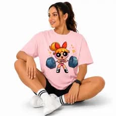 Camiseta Fitness Feminina T-shirt Meninas Super Poderosas Florzinha Docinho Lindinha 100% Algodão Blusa Para Academia