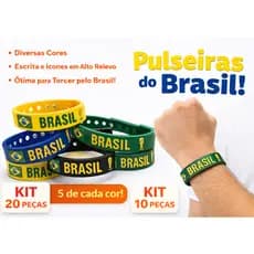 Kit 20 Pulseiras Silicone Brasil Copa do Mundo feminina e Masculino Ajustável ao Pulso Torcedor Eleição