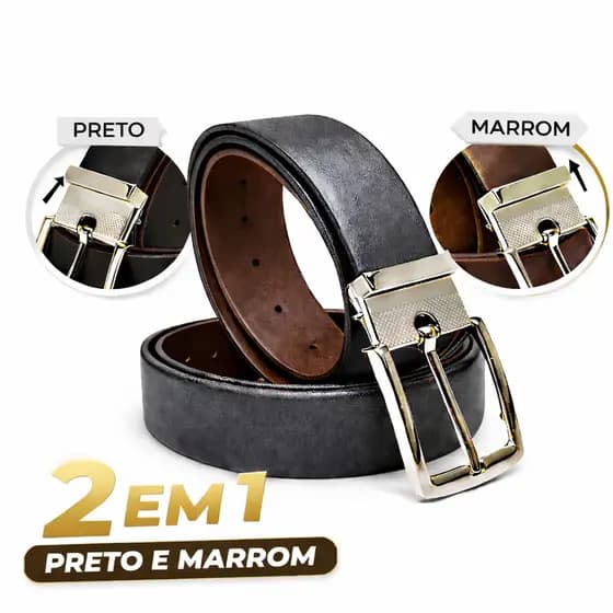 Kit Cintos Masculino Dupla Face Esporte Fino de Couro Com Fivela Giratória de Pressão Ajustavel