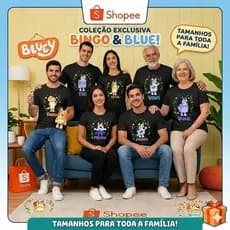 Camiseta Personagem Bluey e Bingo Família - Vovô, Vovó, Tio, Titia, Primo, Prima - 100% Algodão Premium - Unidade