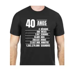 Camiseta Masculina Presente Aniversário Descrição 40 Anos Camisa 40tão