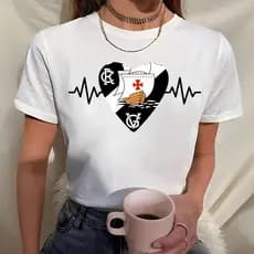 Camiseta T shirt Vasco Da Gama Feminina Baby Look - Camisa Branca