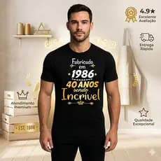 Camiseta Aniversário 40 Anos - Fabricado em 1986 - Algodão Premium - Presente Criativo Edição Especial