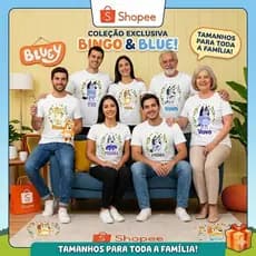Camiseta Bluey e Bingo Família Personalizada - Unidade Avulsa - Escolha Tio, Tia, Primo, Vovó, Vovô - Algodão Premium