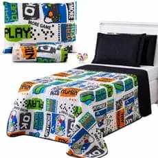 Kit Cobre Leito Matelado Dupla Face + Jogo Lençol Solteiro Estampa Infantil