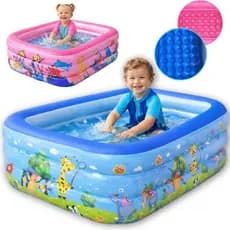 Piscina Inflável Retangular Infantil 3 Anéis 300 Litros Azul ou Rosa Verão