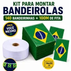 Bandeirinha do Brasil 100 Metros Copa do Mundo Bandeiras Plástico Varal Kit Monte suas Bandeirolas