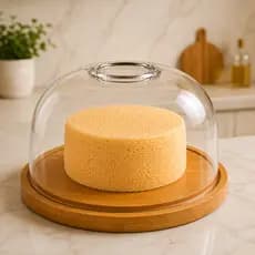 Queijeira de Bambu com Tampa de Acrilico Mesa Posta Porta Queijo Frios 19cm Cafe da Manha