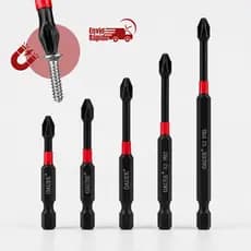 Kit 5 Bits Ponteiras PH2 Phillips Magnéticas Aço S2 Reforçado de Impacto 50 a 150mm
