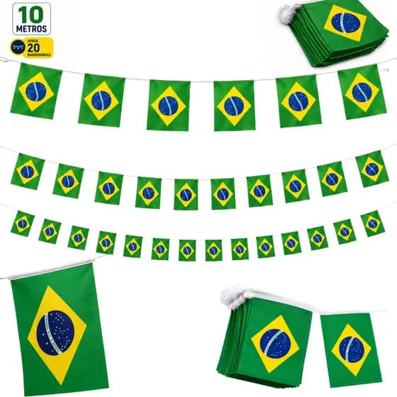 Bandeirinha do Brasil Varal 10 Metros Copa do Mundo Bandeira Tecido