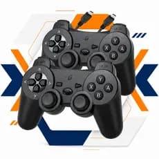 Kit 2 Controle Compativel com PS3 Sem Fio PC Gamer TV Manete Bluetooth Wireless Joystick + Cabo