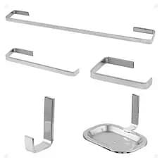 Kit Acessorios Para Banheiro Quadrado 5 Peças Semi Luxo Polido