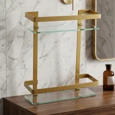 Suporte Porta Shampoo Prateleira Vidro Banheiro Nicho Duplo Dourado