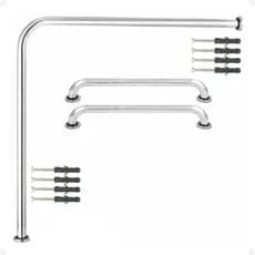 Kit Alça Barra De Apoio 1 70x70+2 Alças 60cm Suporte Corrimão Idoso Gestante Deficiente Cor Prateado