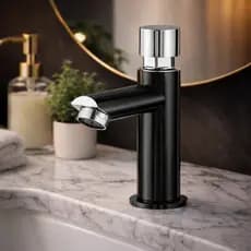 Torneira Bancada Automática Preta Abs Com Arejador Semi Luxo Acabamento Cromado