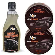 Kit de higienização automotiva (1 Mega Pretinho para Pneu  2 Uni revitalizador de plástico) NewPower