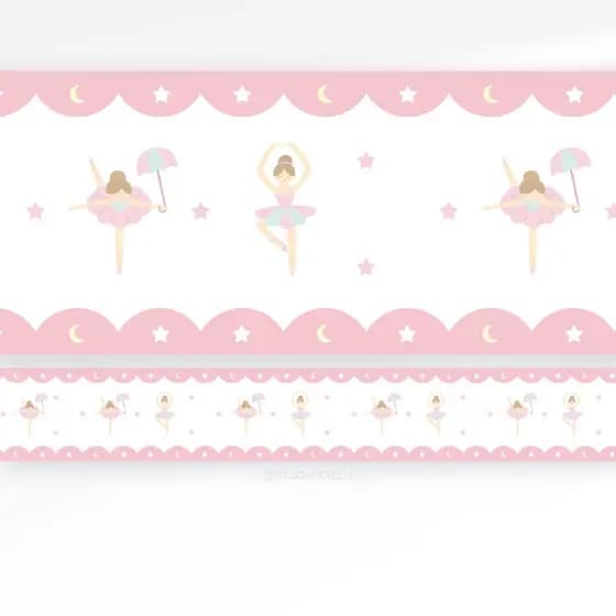 Faixa Decorativa Adesiva Infantil Para Quarto de Menina de Bailarinas Rosas