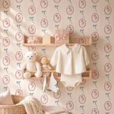 Papel de Parede Adesivo Infantil Vintage de Rosas e Laços Azuis