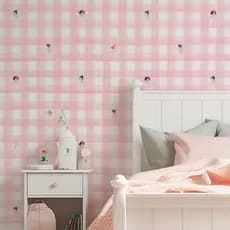 Papel de Parede Xadrez Infantil Rosa Aquarela com Fadas Fofas