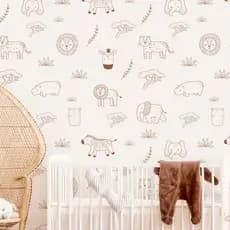 Papel de Parede Infantil Boho Safari de Animais Fofos