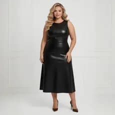 Vestido Feminino Plus Size Midi Longuete Couro Fake Evangélico Elegante