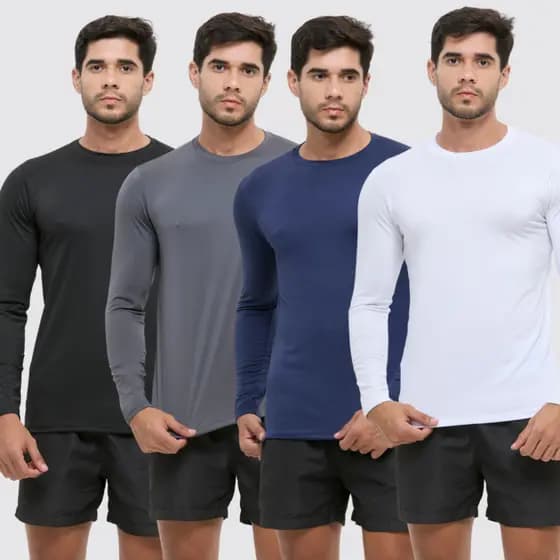 Kit 4 camisa térmica segunda pele blusa manga longa com proteção solar uv 50+