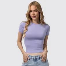 Baby Tee Feminina - Blusa Slim Fit Manga Curta Blusa de Compressão Várias Cores Ajuste Perfeito - Candy Color Pastel