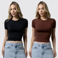 Kit 2 Baby Tee Feminina - Blusa Slim Fit Manga Curta Blusa de Compressão Várias Cores Ajuste Perfeito