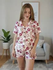 Pijama Feminino Americano Manga Curta Botões Frente Algodão Pós-Cirúrgico Amamentação-Gatinhos