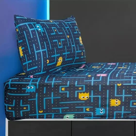 Jogo De Lençol Elástico Solteiro Infantil Diversos Desenhos Cor Pac Pac Man