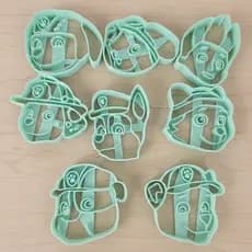 Kit cortadores/ejetor cookies/massinha/biscuit Patrulha Canina 8 peças