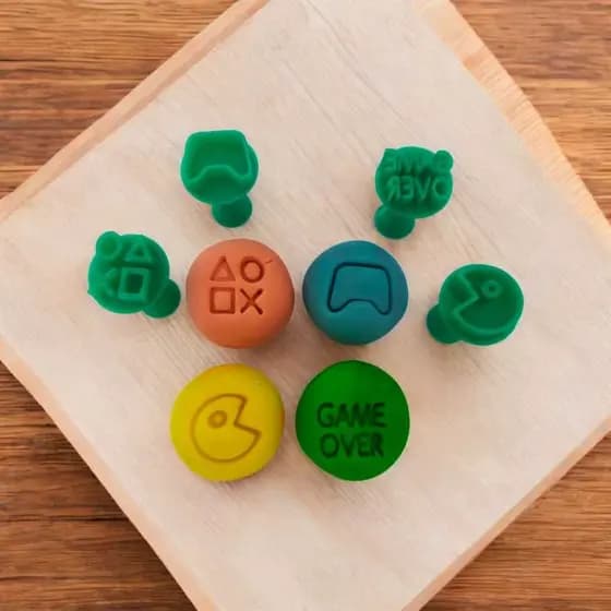 Carimbos Gamer para Brigadeiro e Doces | Kit Festa Tema Videogame 4peças | Festa Geek | 3x2cm