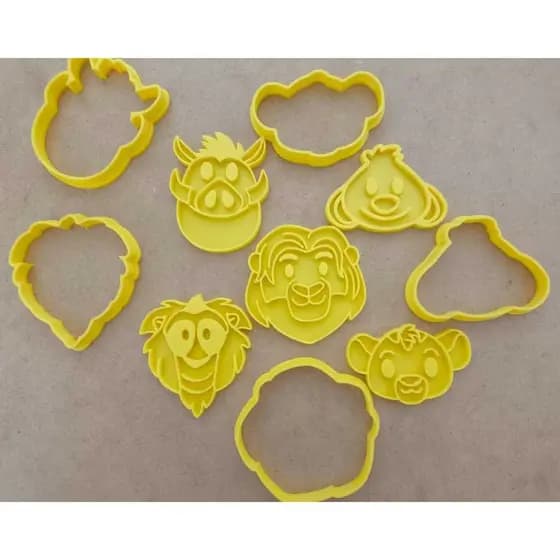 Rei leão Rafiki Mufasa Pumba Timão Cortador de Biscoito / Cookies / Massinha / Biscuit Carimbo Desenho  KIT 5 PEÇAS