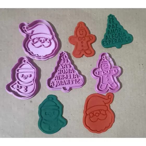 Cortador de Biscoito / Cookies / Massinha / Biscuit Carimbo Natal arvore de palavras kit 4 peças