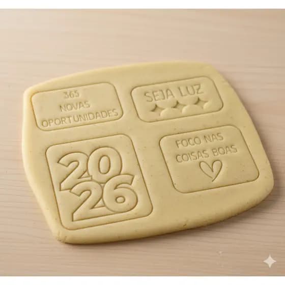 Ano Novo 2026 Kit 4 Cortadores Biscoito  Mensagens para Pasta Americana Confeitaria Réveillon Decoração de Bolo
