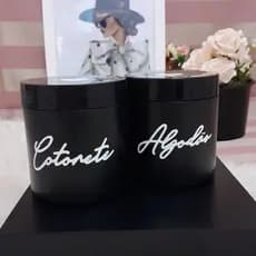Kit 2 Portas Cotonetes Algodão Preto Plástico Organizador Personalizado