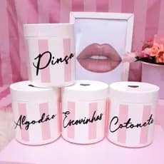 Kit 4 Porta Organizadores Cotonete Pinça algodão Escovinhas Personalizado