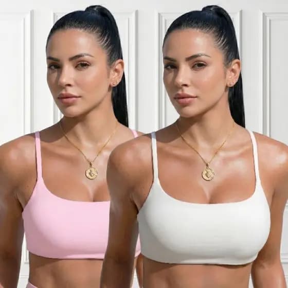 Kit 2 Tops Academia Fitness Casual Duplo Alça Fina Zero Transparência Suplex